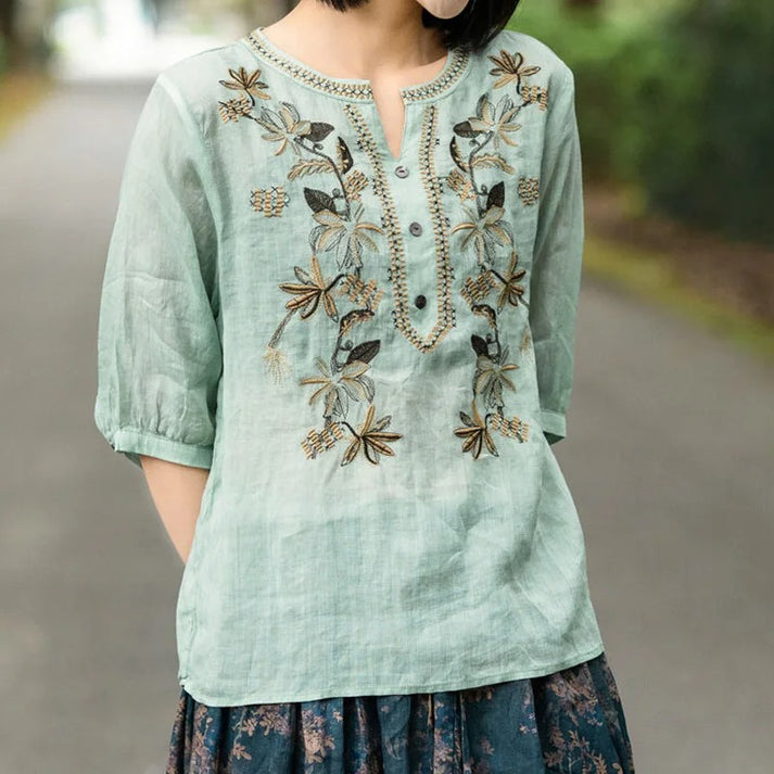 Women Floral Blooming Embroidered  Tunic