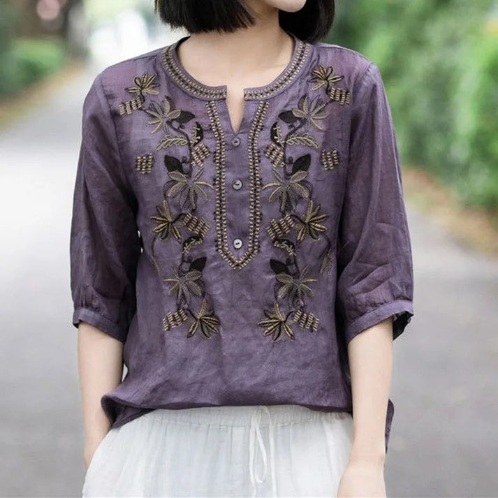 Women Floral Blooming Embroidered  Tunic