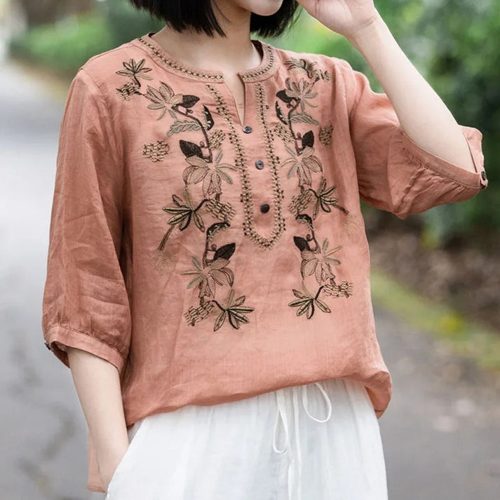 Women Floral Blooming Embroidered  Tunic