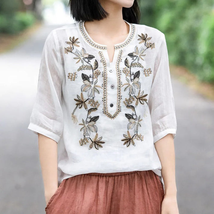 Women Floral Blooming Embroidered  Tunic