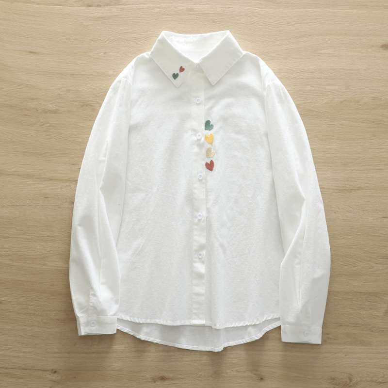 Women White Colourful Heart Shirt