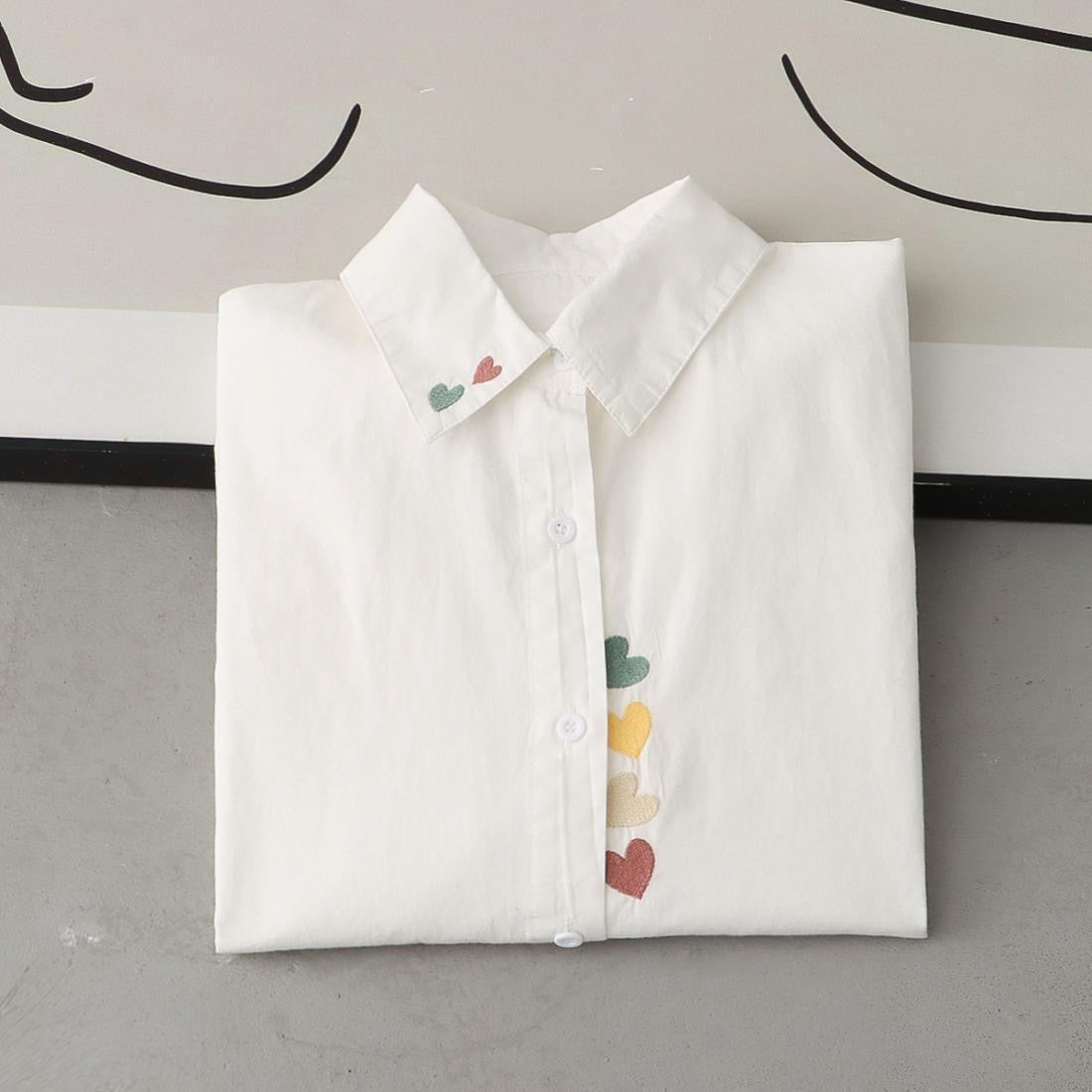 Women White Colourful Heart Shirt