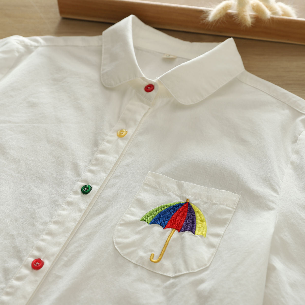 Women Pocket Umbrella Embroidered Shirt