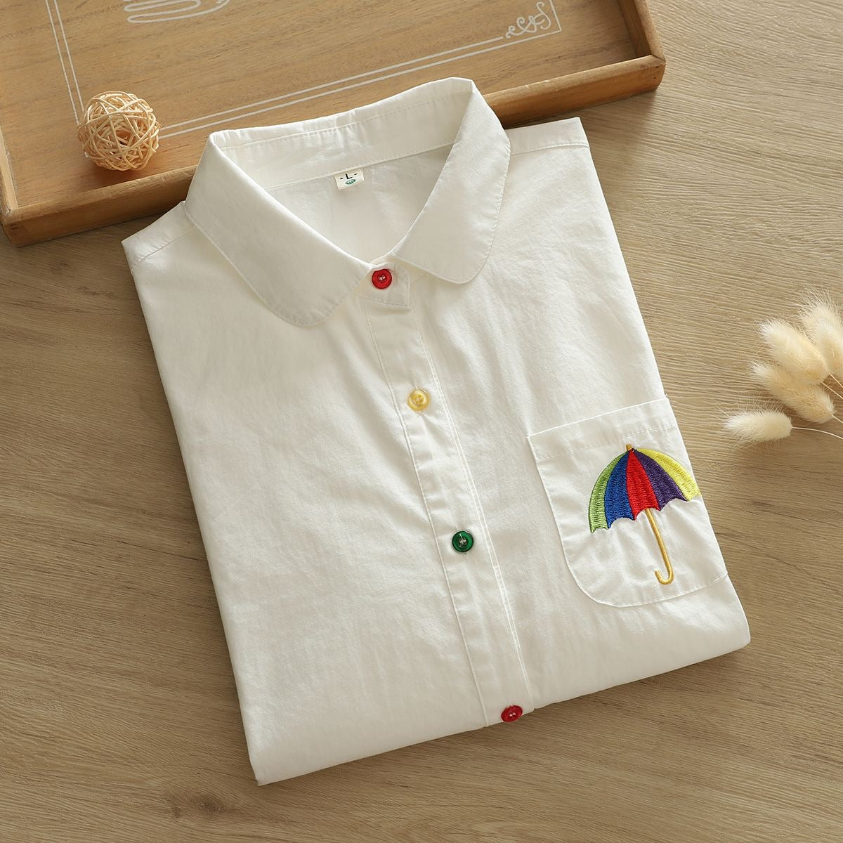 Women Pocket Umbrella Embroidered Shirt